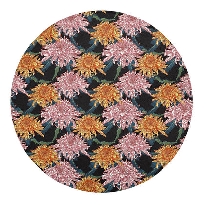 Japanese Chrysanthemum Pattern Print Round Blanket