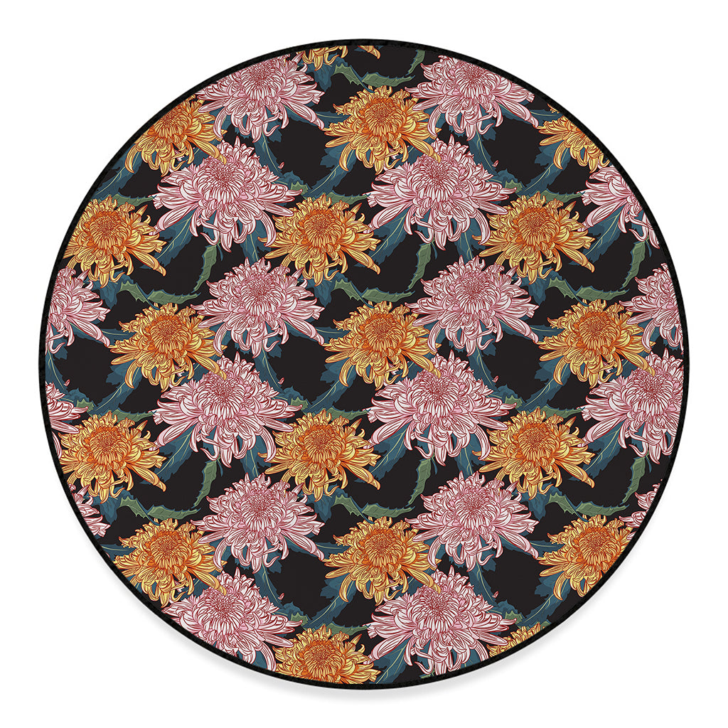Japanese Chrysanthemum Pattern Print Round Floor Mat
