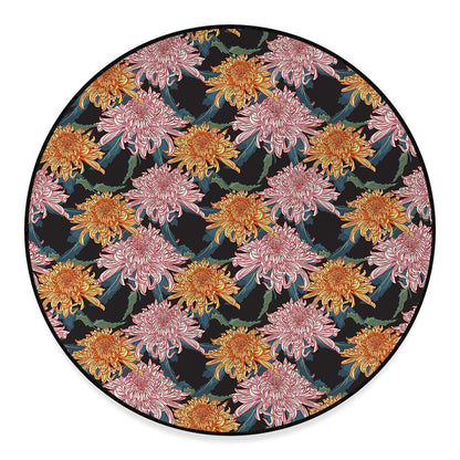 Japanese Chrysanthemum Pattern Print Round Floor Mat