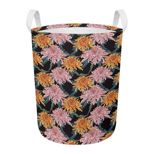 Japanese Chrysanthemum Pattern Print Round Laundry Basket