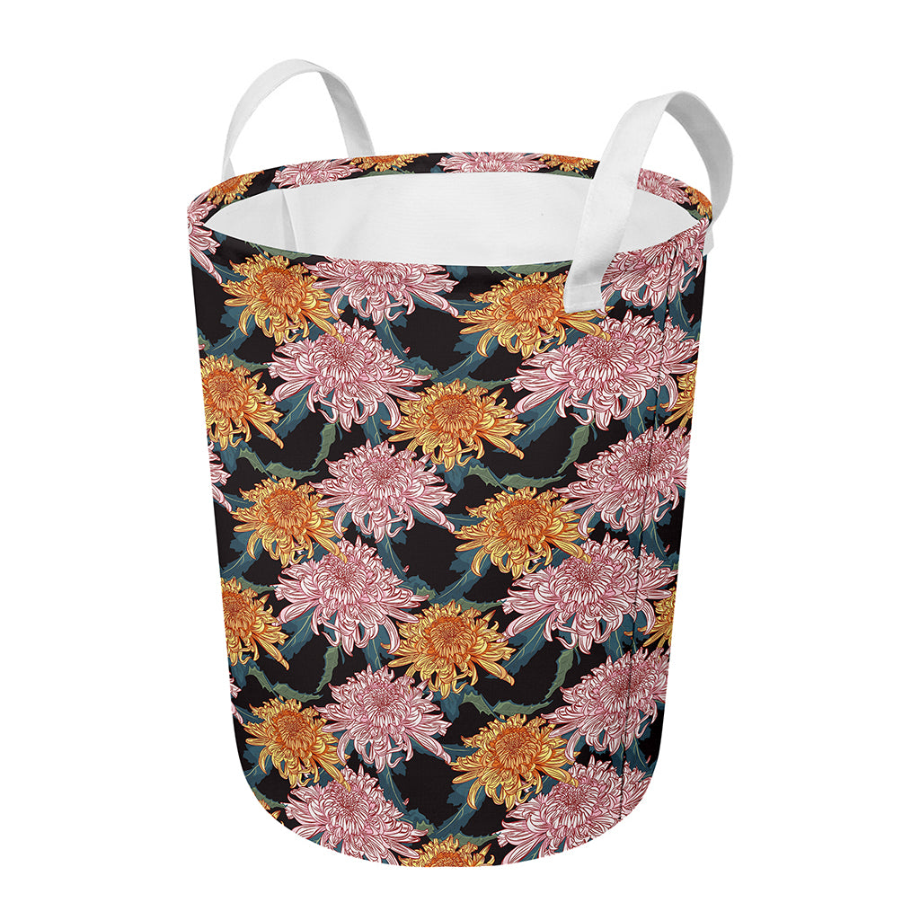 Japanese Chrysanthemum Pattern Print Round Laundry Basket