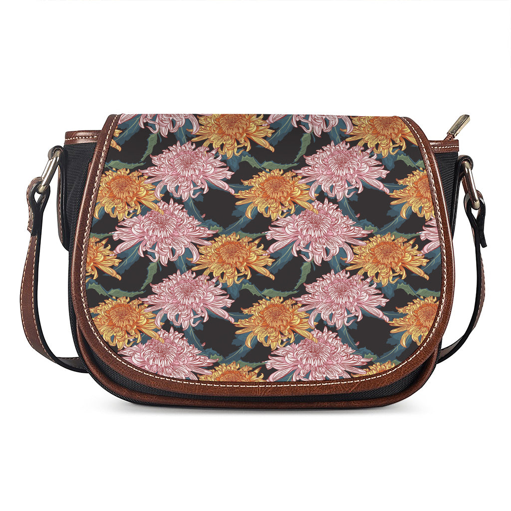 Japanese Chrysanthemum Pattern Print Saddle Bag