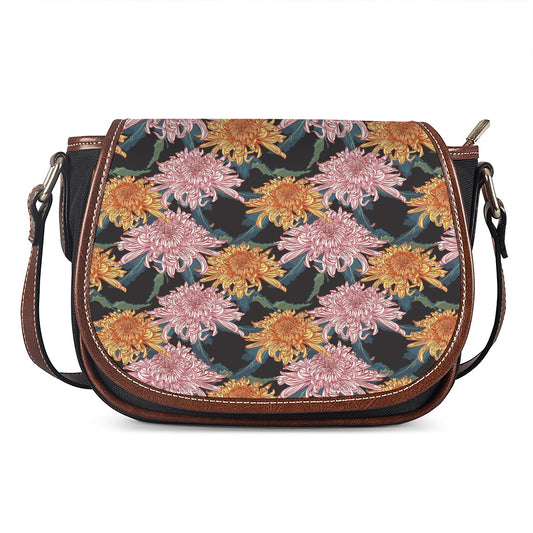 Japanese Chrysanthemum Pattern Print Saddle Bag