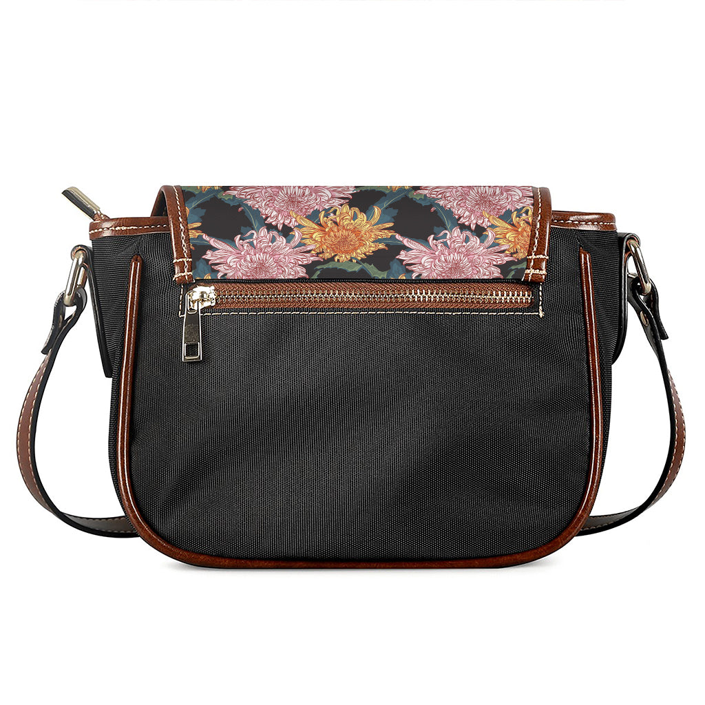 Japanese Chrysanthemum Pattern Print Saddle Bag