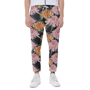 Japanese Chrysanthemum Pattern Print Scuba Joggers