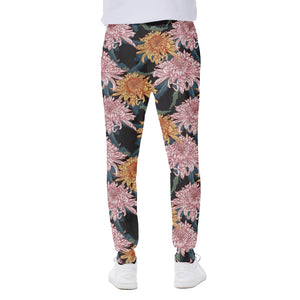 Japanese Chrysanthemum Pattern Print Scuba Joggers