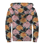 Japanese Chrysanthemum Pattern Print Sherpa Lined Zip Up Hoodie