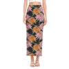 Japanese Chrysanthemum Pattern Print Side Slit Maxi Skirt