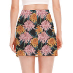 Japanese Chrysanthemum Pattern Print Side Slit Mini Skirt