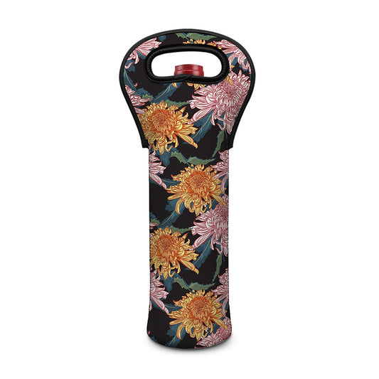 Japanese Chrysanthemum Pattern Print Single Neoprene Wine Tote