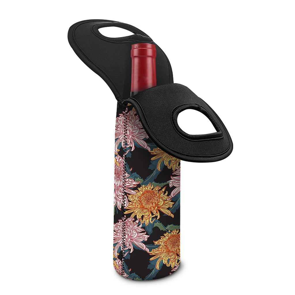 Japanese Chrysanthemum Pattern Print Single Neoprene Wine Tote
