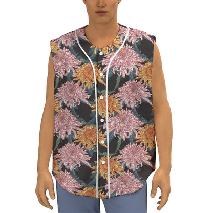 Japanese Chrysanthemum Pattern Print Sleeveless Baseball Jersey