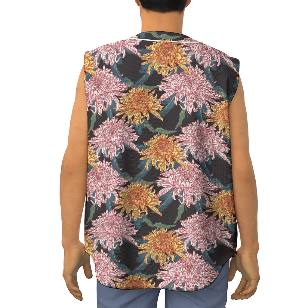 Japanese Chrysanthemum Pattern Print Sleeveless Baseball Jersey