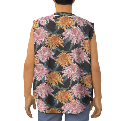 Japanese Chrysanthemum Pattern Print Sleeveless Baseball Jersey
