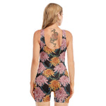 Japanese Chrysanthemum Pattern Print Sleeveless One Piece Swimsuit