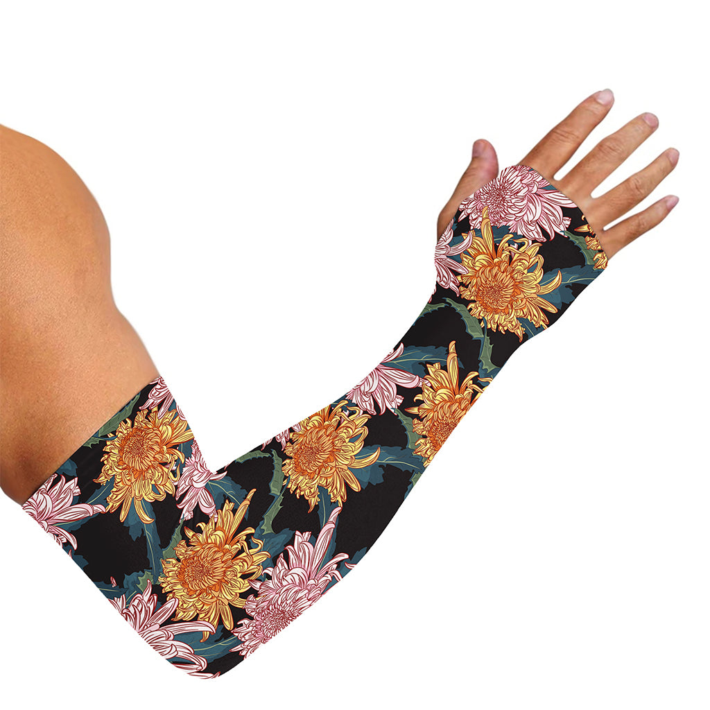 Japanese Chrysanthemum Pattern Print Sun Protection Arm Sleeves