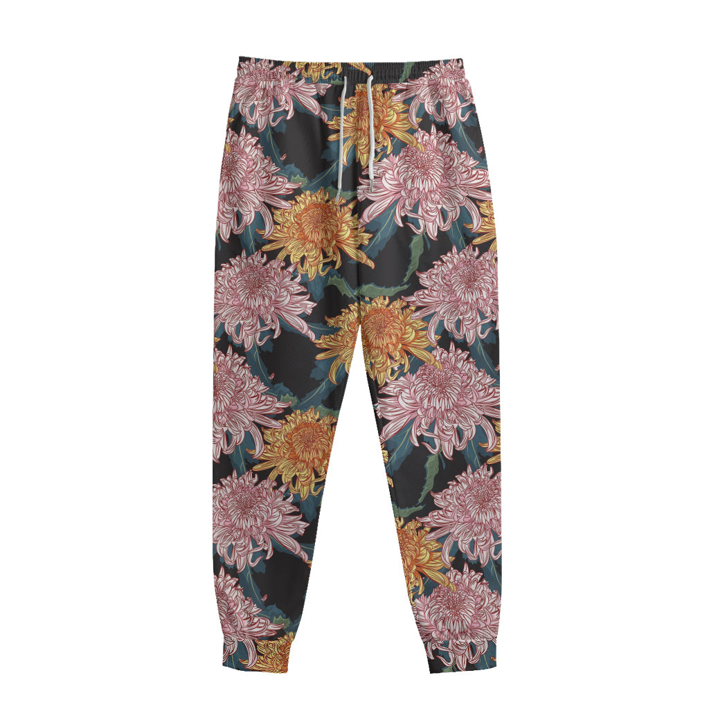 Japanese Chrysanthemum Pattern Print Sweatpants