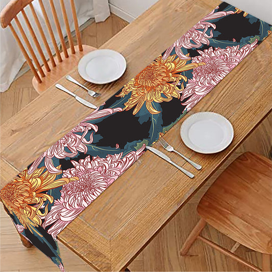 Japanese Chrysanthemum Pattern Print Table Runner