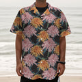 Japanese Chrysanthemum Pattern Print Textured Short Sleeve Shirt