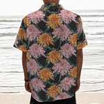 Japanese Chrysanthemum Pattern Print Textured Short Sleeve Shirt
