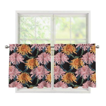 Japanese Chrysanthemum Pattern Print Tier Curtains