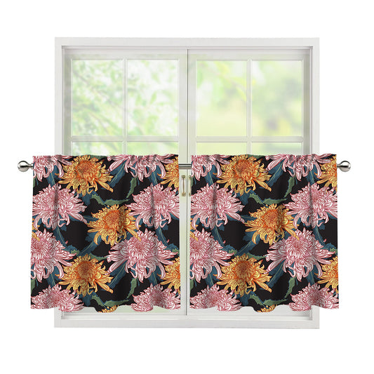 Japanese Chrysanthemum Pattern Print Tier Curtains
