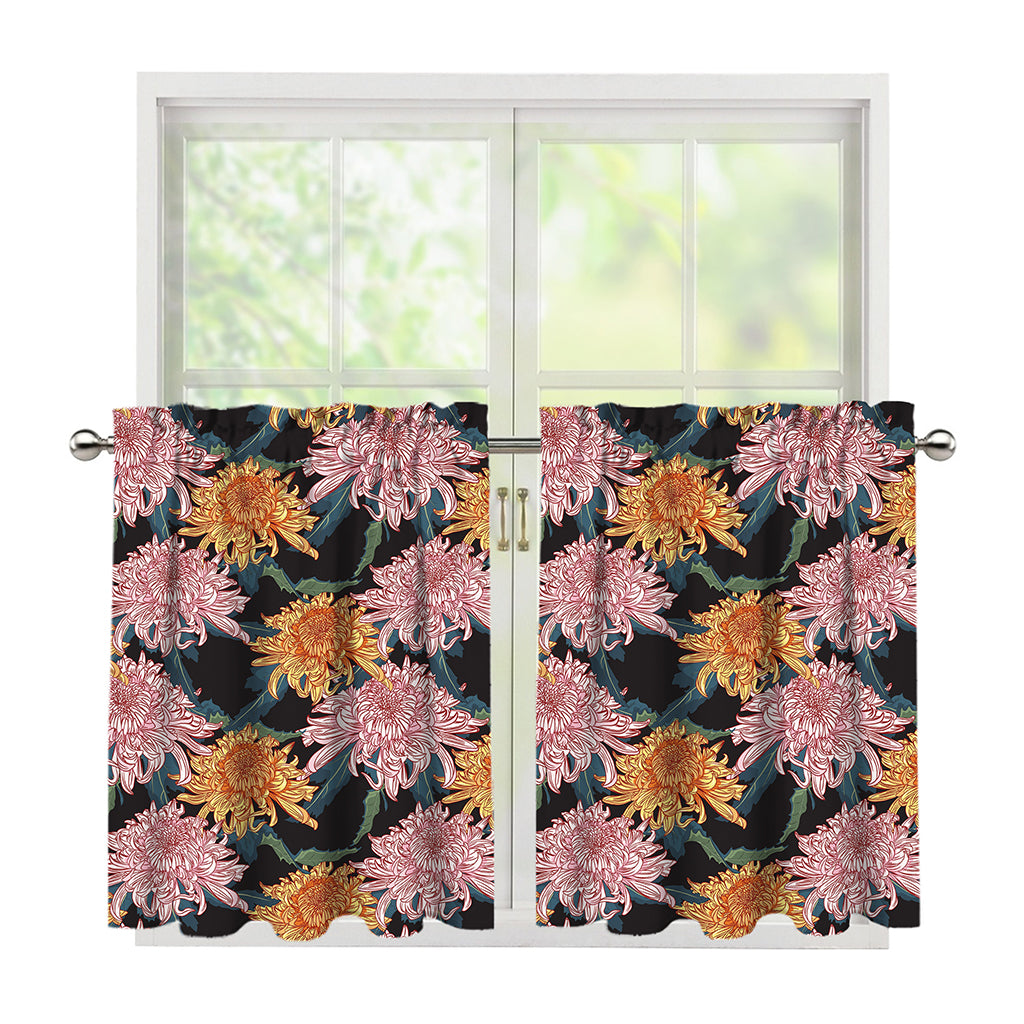 Japanese Chrysanthemum Pattern Print Tier Curtains