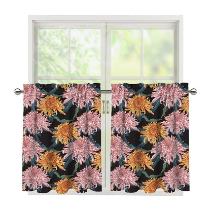 Japanese Chrysanthemum Pattern Print Tier Curtains