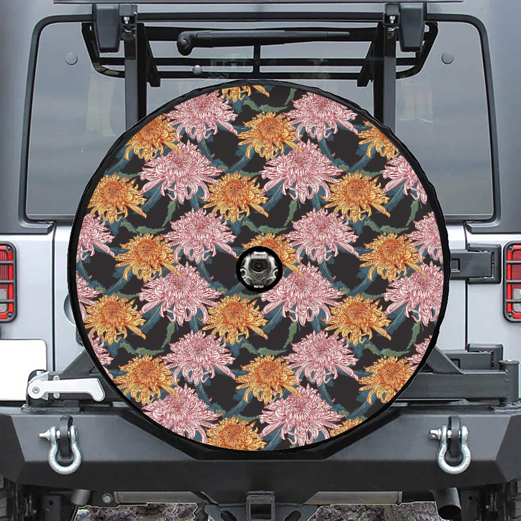 Japanese Chrysanthemum Pattern Print Tire Cover With Camera Hole
