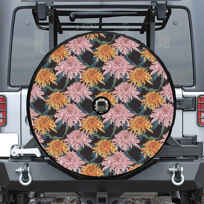 Japanese Chrysanthemum Pattern Print Tire Cover With Camera Hole
