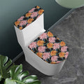 Japanese Chrysanthemum Pattern Print Toilet Lid And Tank Cover Set
