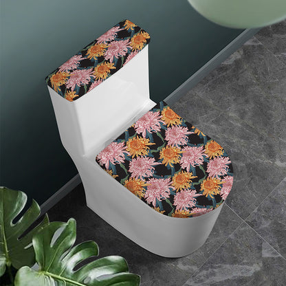 Japanese Chrysanthemum Pattern Print Toilet Lid And Tank Cover Set