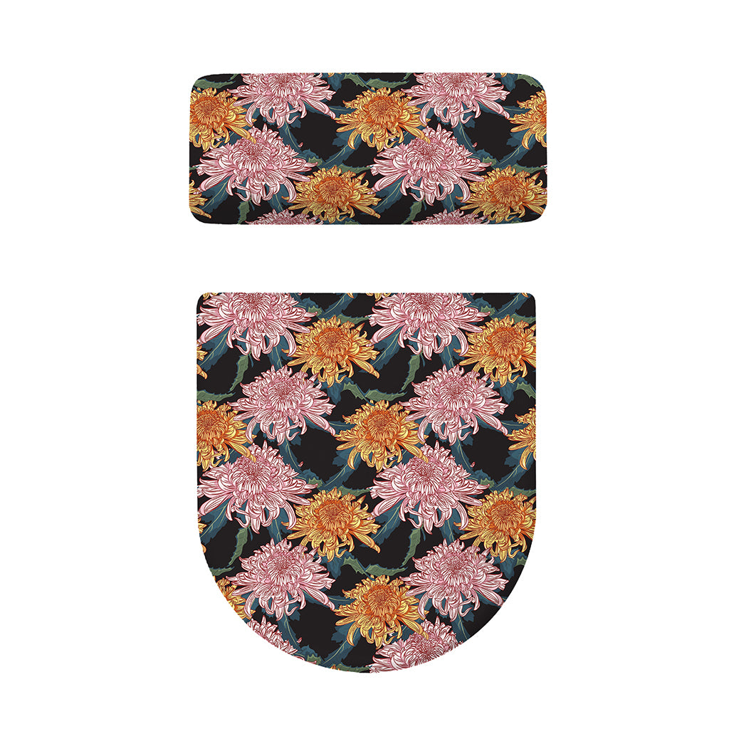 Japanese Chrysanthemum Pattern Print Toilet Lid And Tank Cover Set