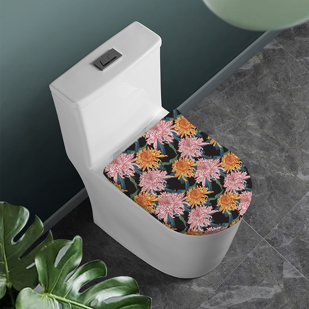 Japanese Chrysanthemum Pattern Print Toilet Lid Cover