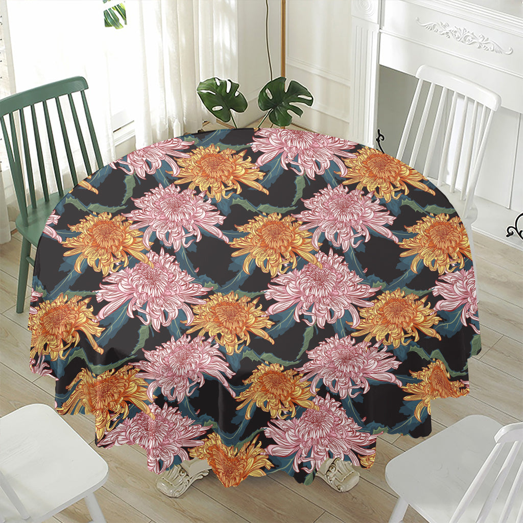 Japanese Chrysanthemum Pattern Print Waterproof Round Tablecloth