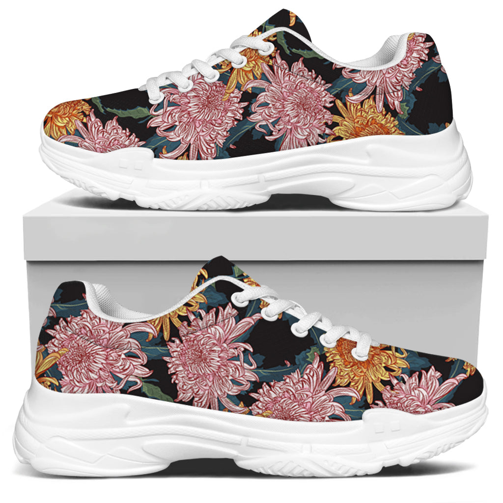 Japanese Chrysanthemum Pattern Print White Chunky Shoes