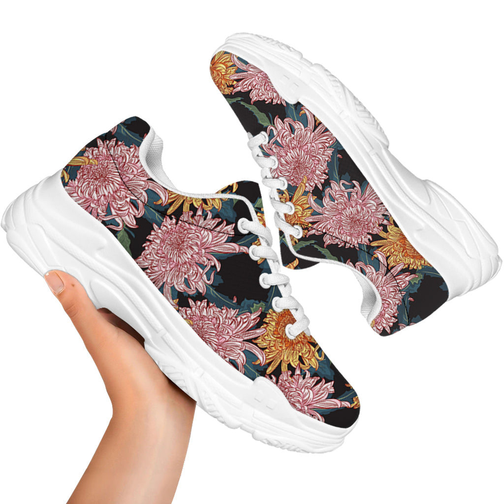 Japanese Chrysanthemum Pattern Print White Chunky Shoes