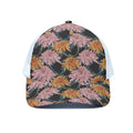 Japanese Chrysanthemum Pattern Print White Mesh Trucker Hat