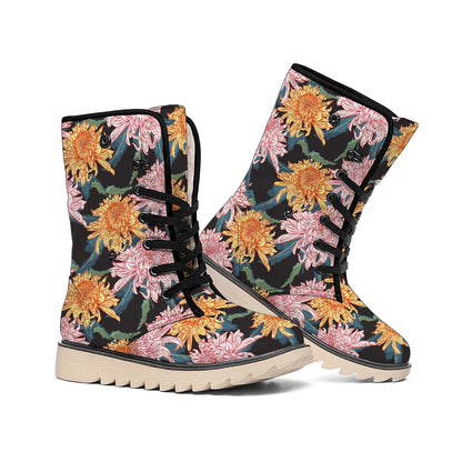 Japanese Chrysanthemum Pattern Print Winter Boots