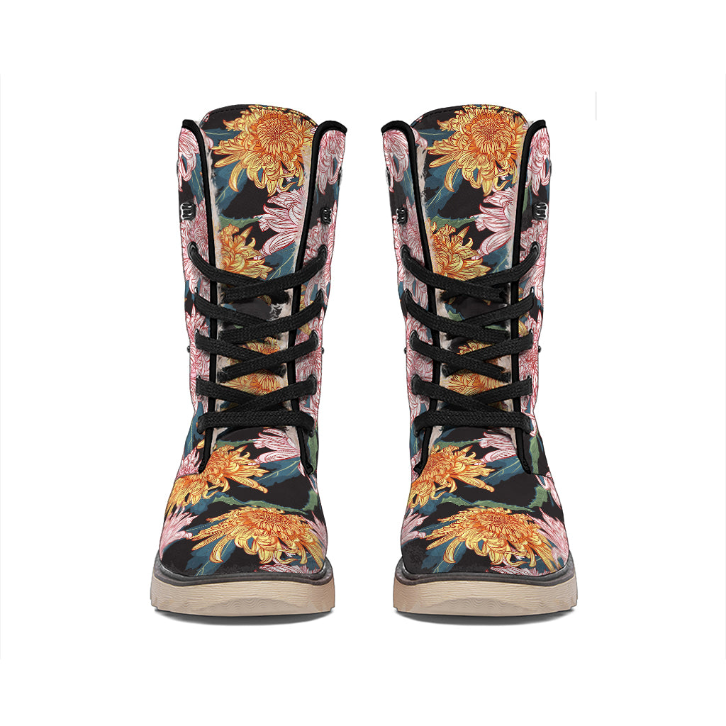 Japanese Chrysanthemum Pattern Print Winter Boots