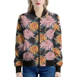 Japanese Chrysanthemum Pattern Print Women's Bomber Jacket