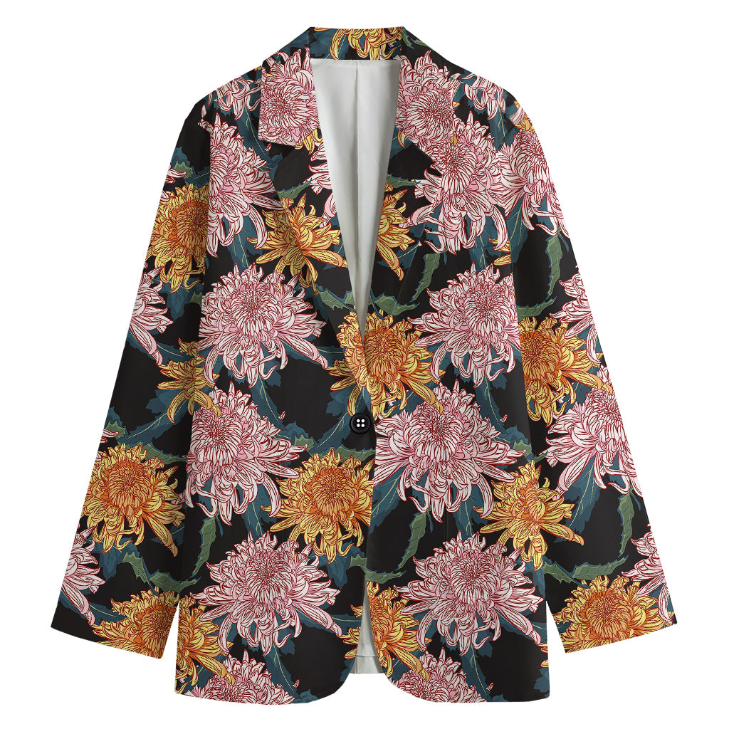 Japanese Chrysanthemum Pattern Print Women's Cotton Blazer