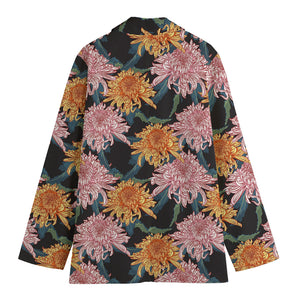 Japanese Chrysanthemum Pattern Print Women's Cotton Blazer