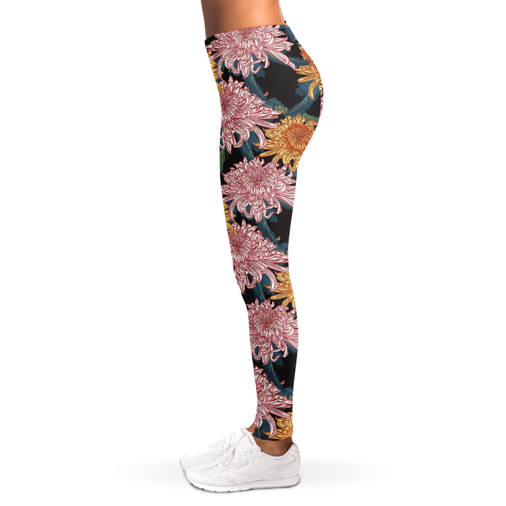 Japanese Chrysanthemum Pattern Print Women's Leggings