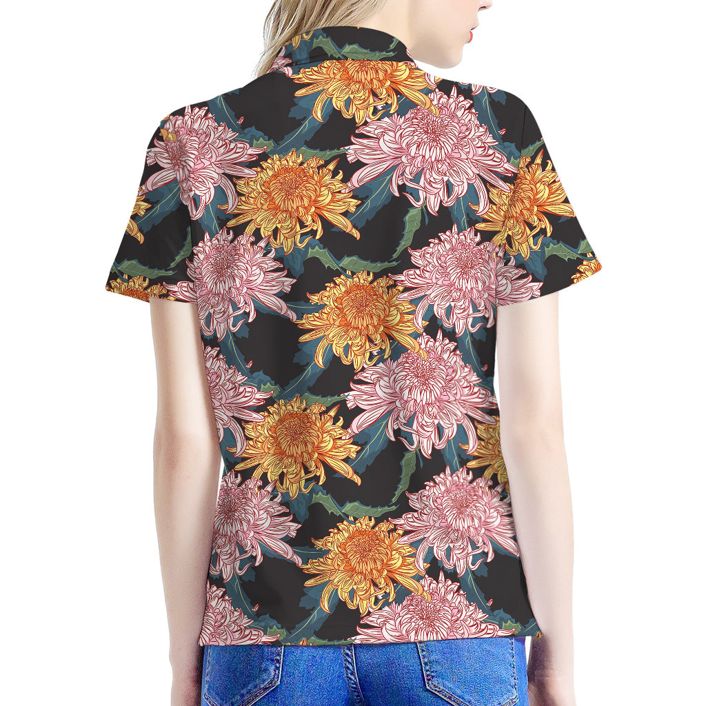 Japanese Chrysanthemum Pattern Print Women's Polo Shirt