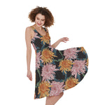 Japanese Chrysanthemum Pattern Print Women's Sleeveless Dress