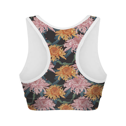 Japanese Chrysanthemum Pattern Print Women's Sports Bra