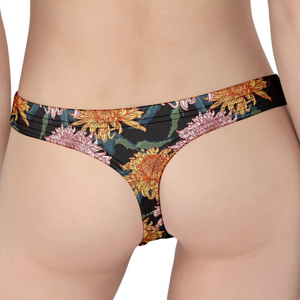 Japanese Chrysanthemum Pattern Print Women's Thong