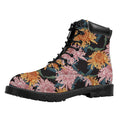 Japanese Chrysanthemum Pattern Print Padded Collar Lace Up Boots