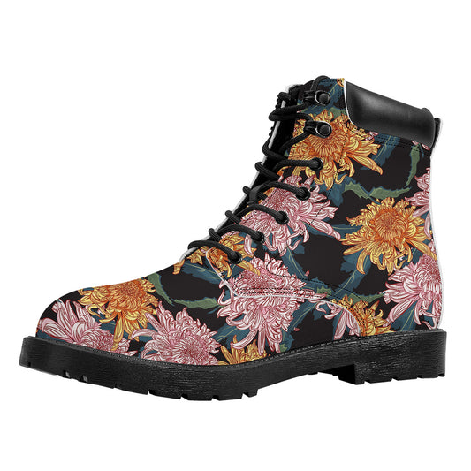 Japanese Chrysanthemum Pattern Print Work Boots